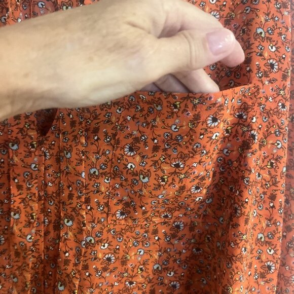 Abercrombie Womens Top Blouse Rusty Orange Floral Size L Long Sleeve Tie Front - Picture 3 of 10
